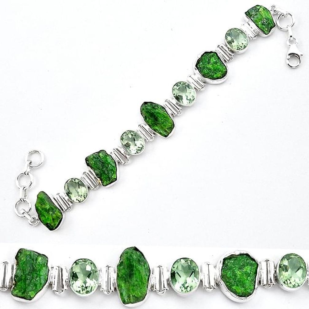 Green chrome diopside rough amethyst 925 silver tennis bracelet k91188