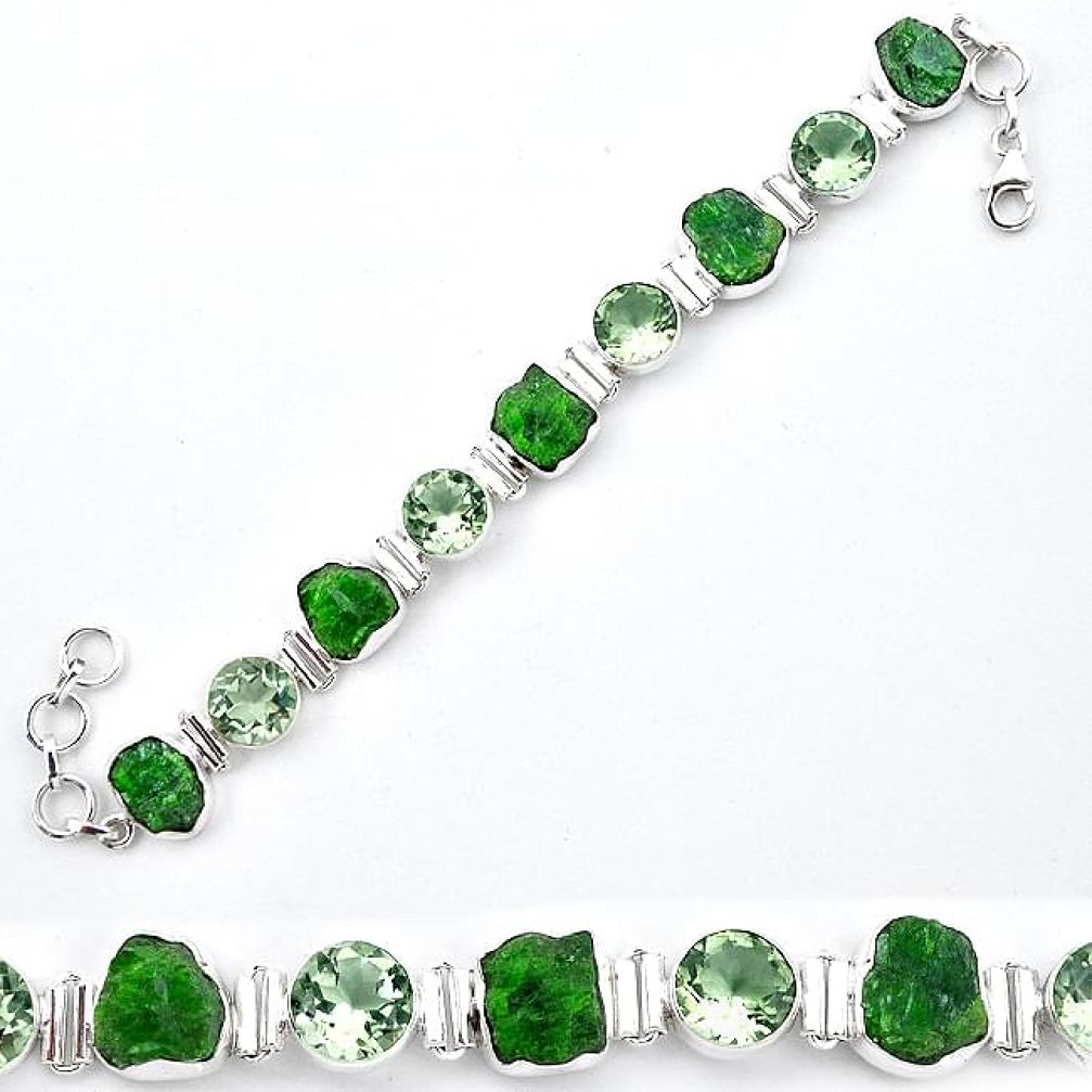 Green chrome diopside rough amethyst 925 silver tennis bracelet k91190