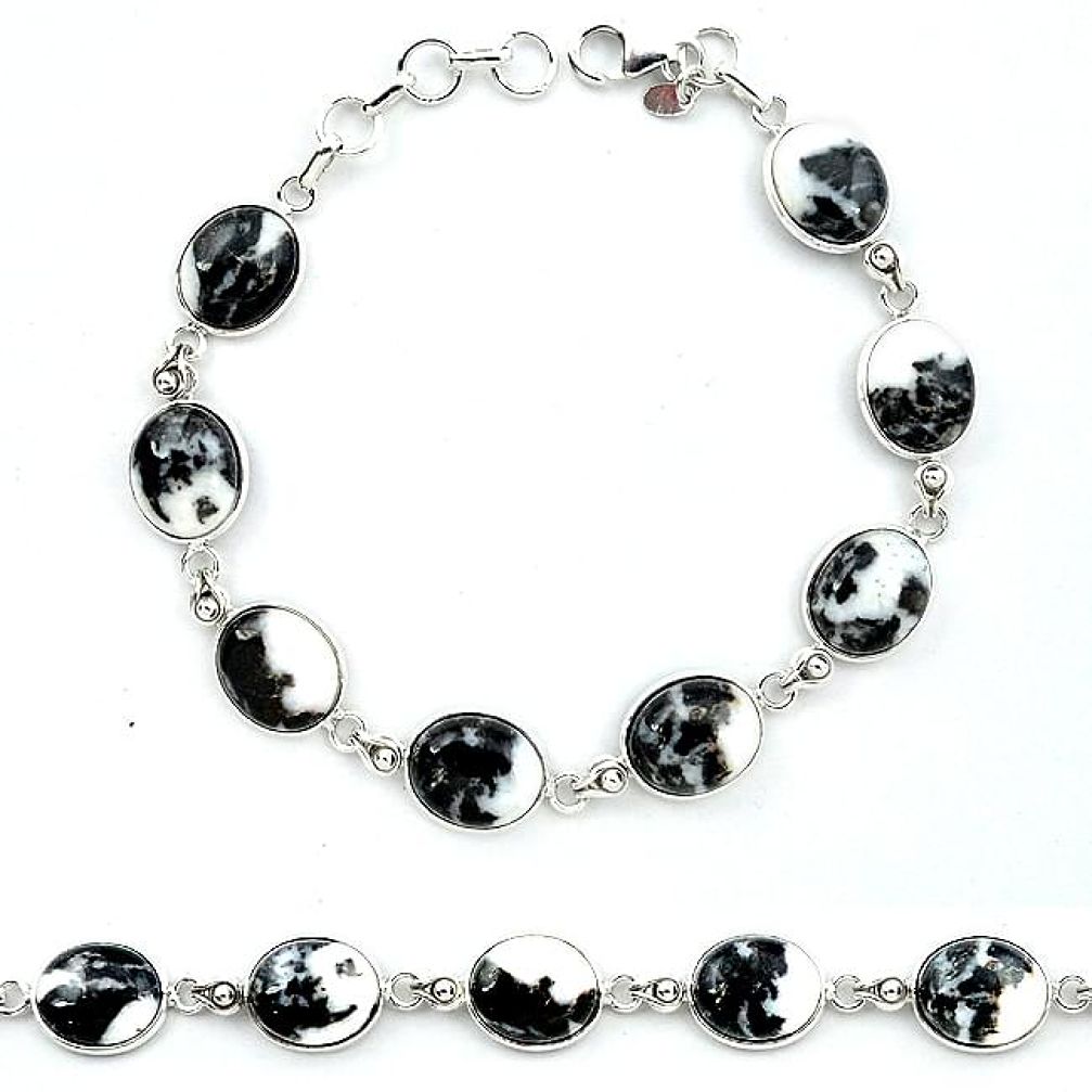 Natural black zebra jasper 925 sterling silver tennis bracelet jewelry k91208