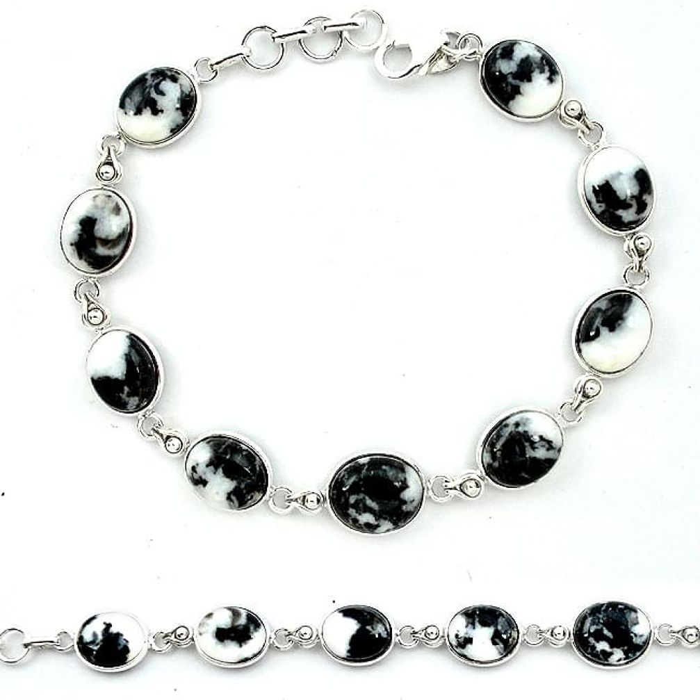 Natural black zebra jasper 925 sterling silver tennis bracelet jewelry k91212