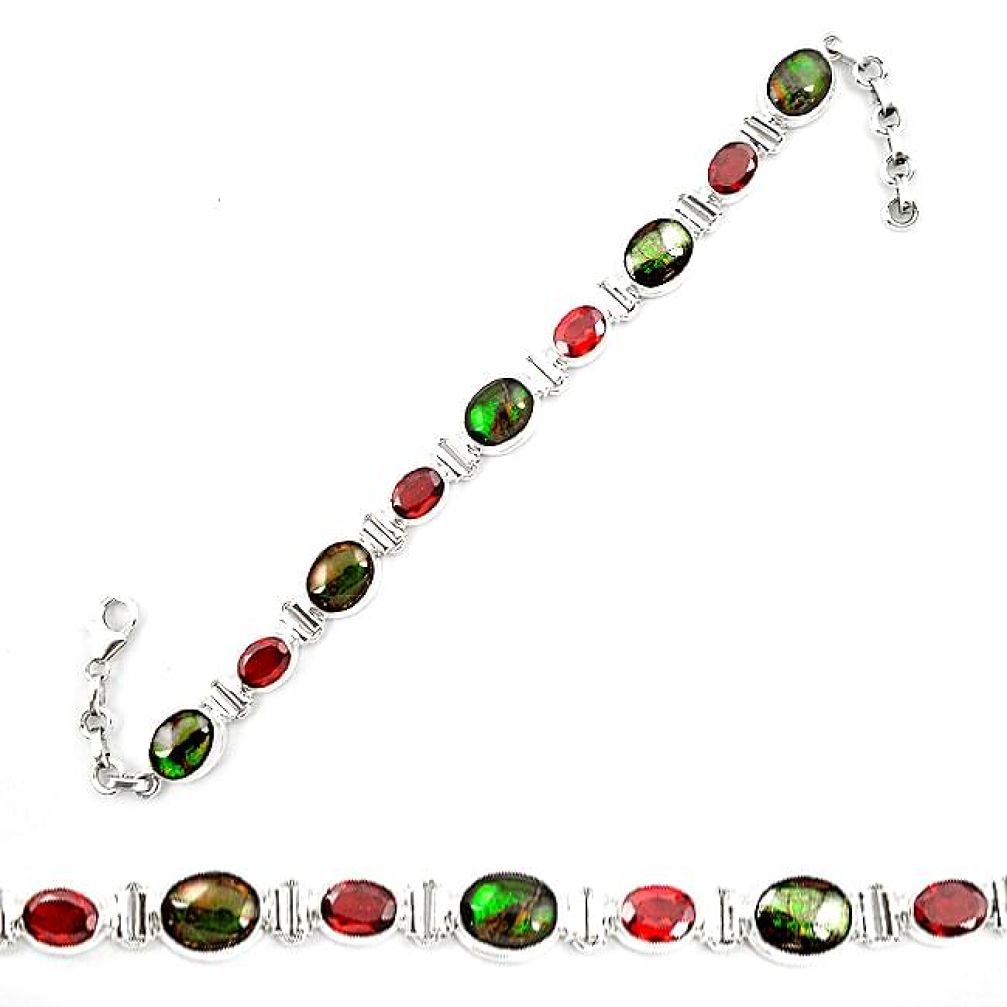 Natural ammolite garnet 925 silver tennis bracelet k91679