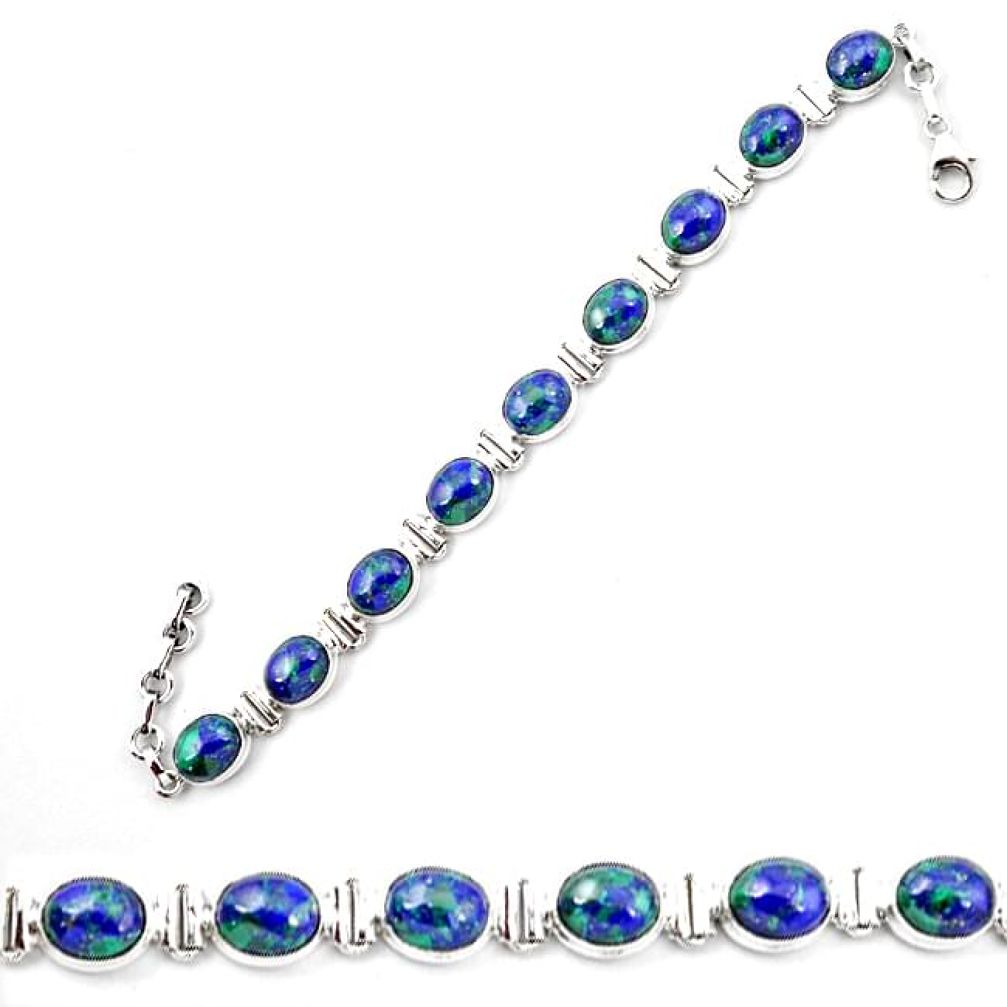 Natural green azurite malachite chrysocolla 925 silver tennis bracelet k94846