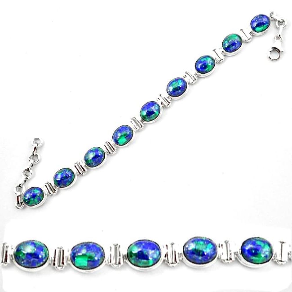 Natural green azurite malachite chrysocolla 925 silver tennis bracelet k94856