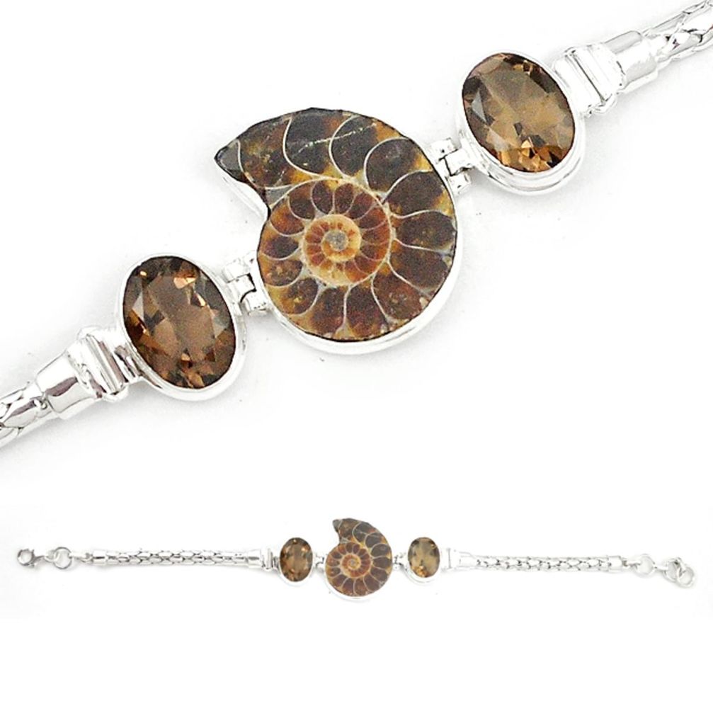 925 silver natural brown ammonite fossil smoky topaz bracelet jewelry m23185