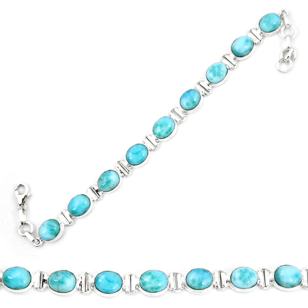 Natural blue larimar 925 sterling silver tennis bracelet jewelry m24975