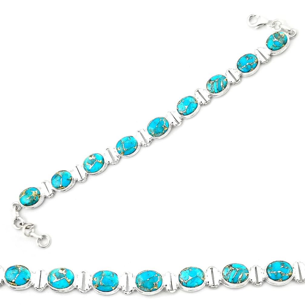 Blue copper turquoise oval 925 sterling silver bracelet jewelry m24981