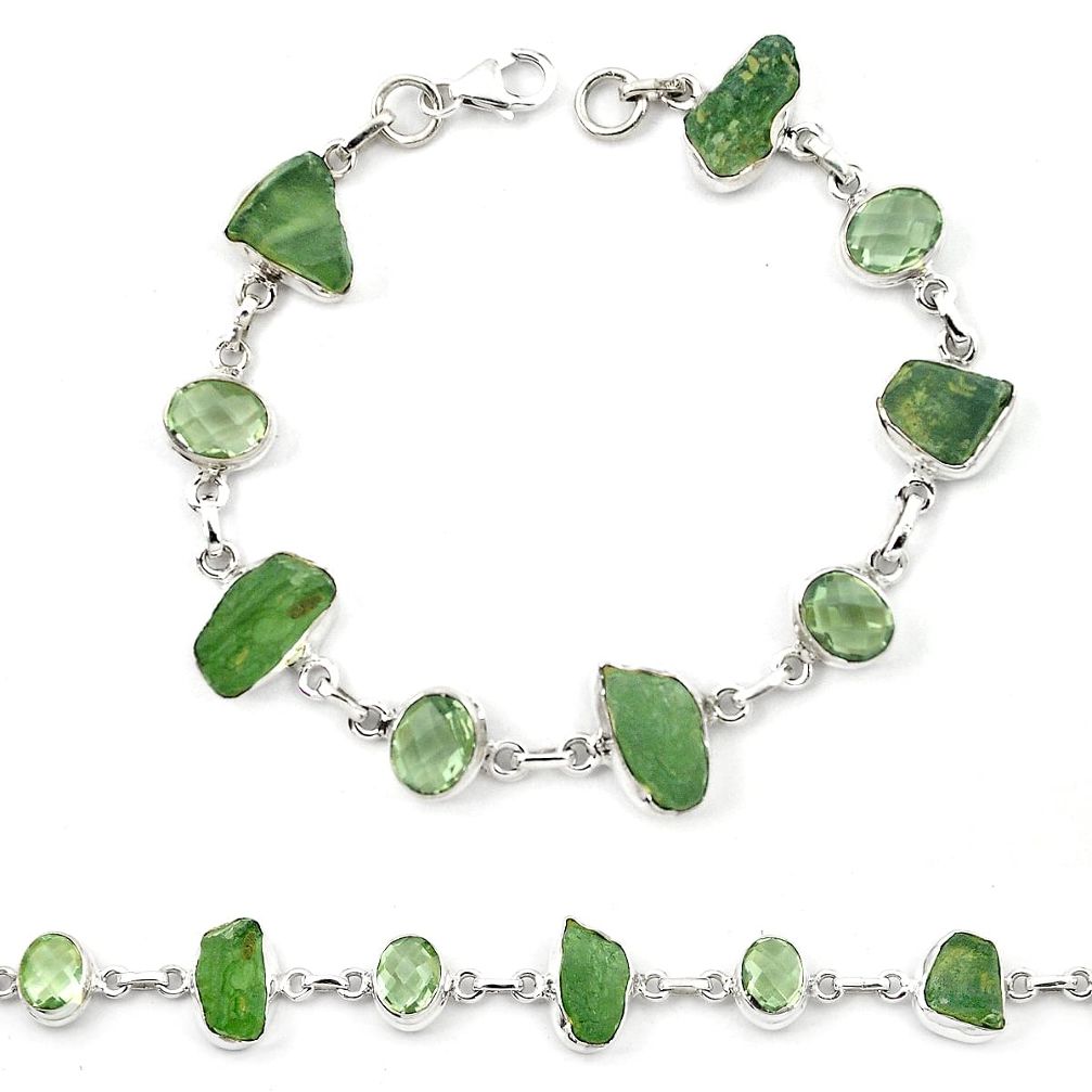 Natural green moldavite (genuine czech) 925 sterling silver bracelet m24985