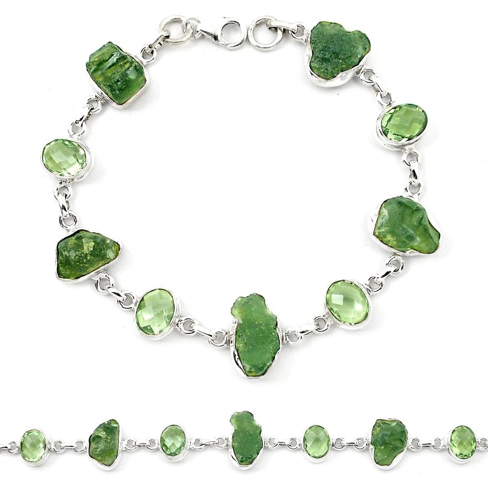 925 silver natural green moldavite (genuine czech) peridot bracelet m24987