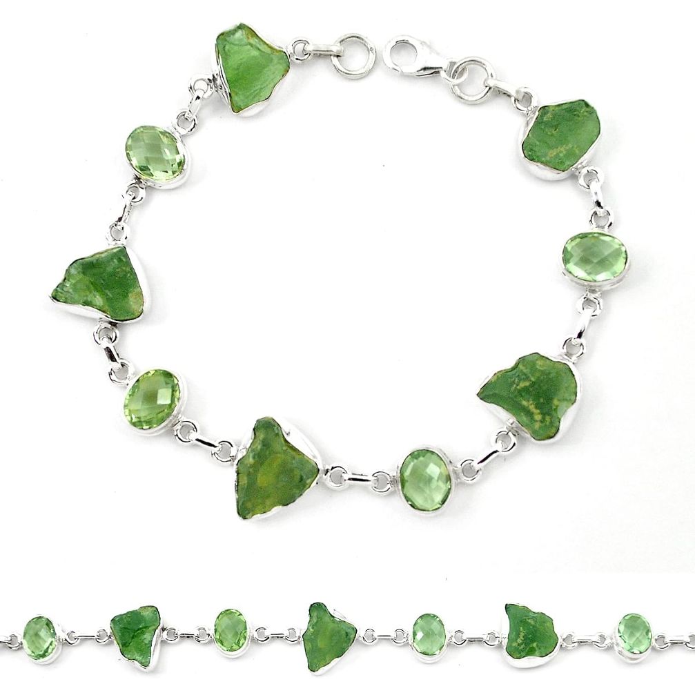 925 silver natural green moldavite (genuine czech) bracelet jewelry m24990