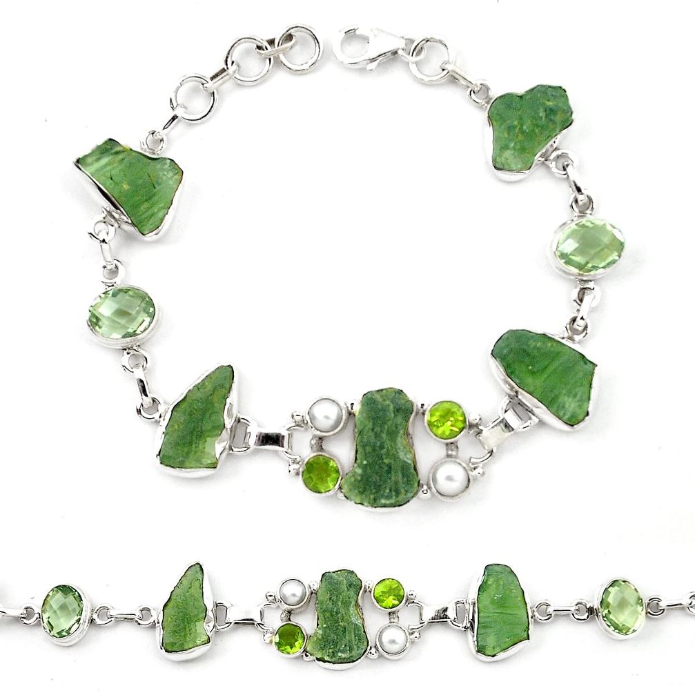 925 sterling silver natural green moldavite (genuine czech) bracelet m24992