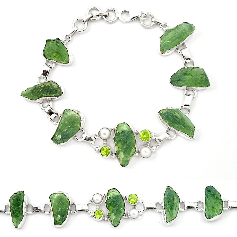 Natural green moldavite (genuine czech) 925 silver bracelet jewelry m24993