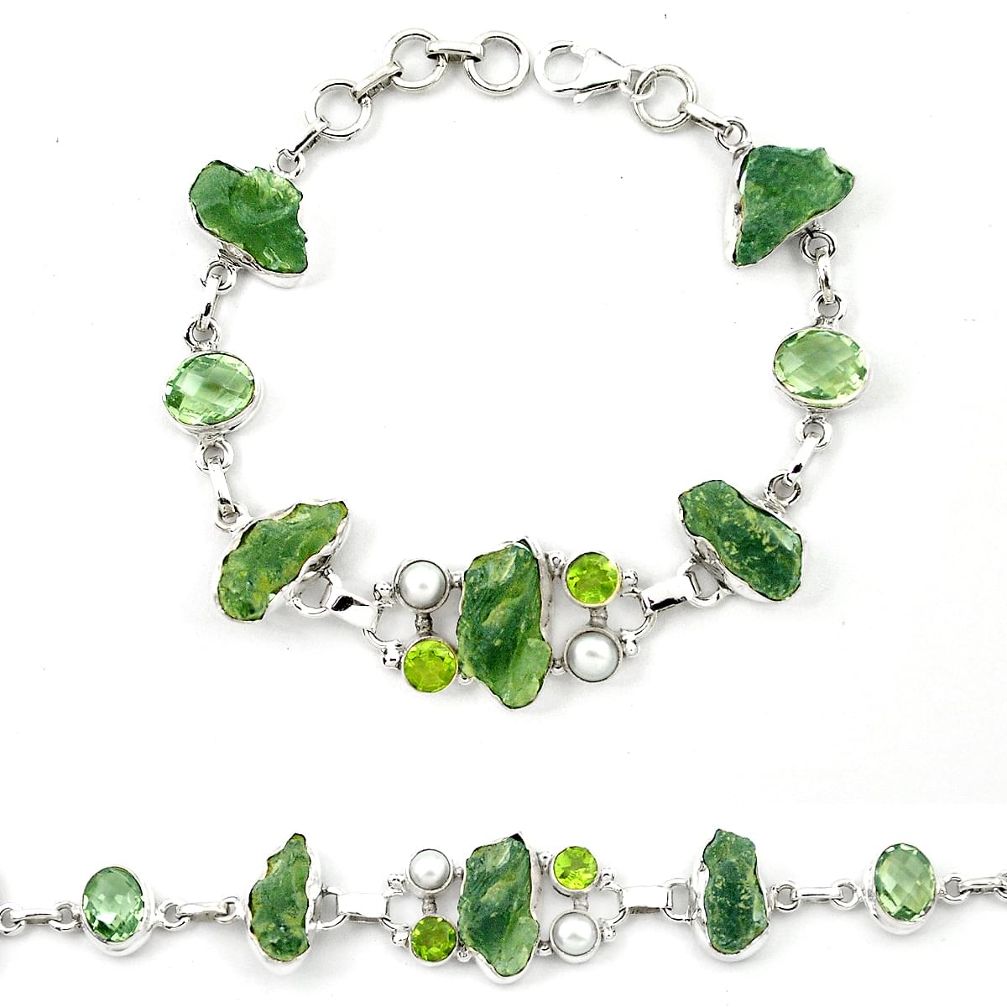 Natural green moldavite (genuine czech) 925 silver bracelet jewelry m24996