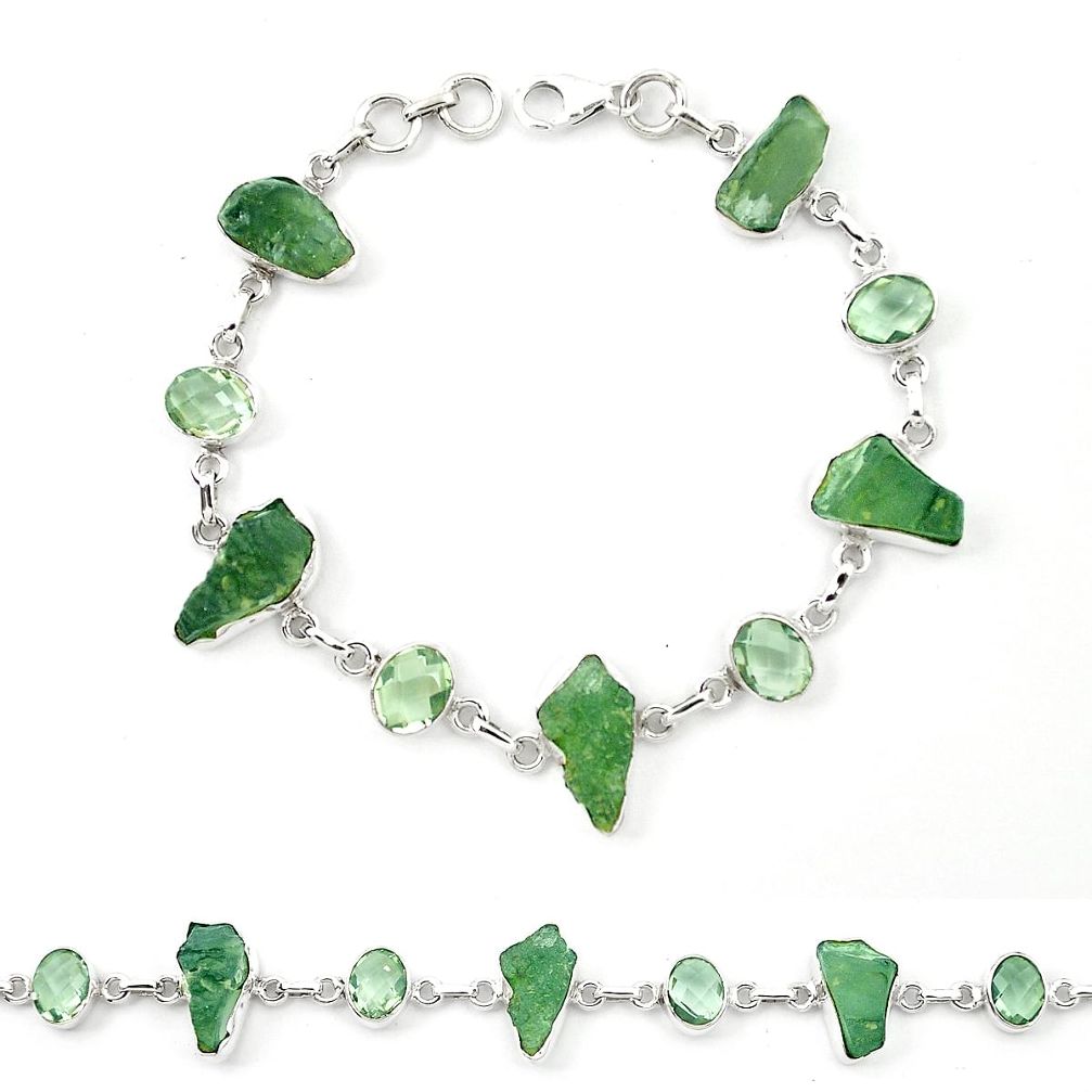 Natural green moldavite (genuine czech) 925 silver bracelet jewelry m25000