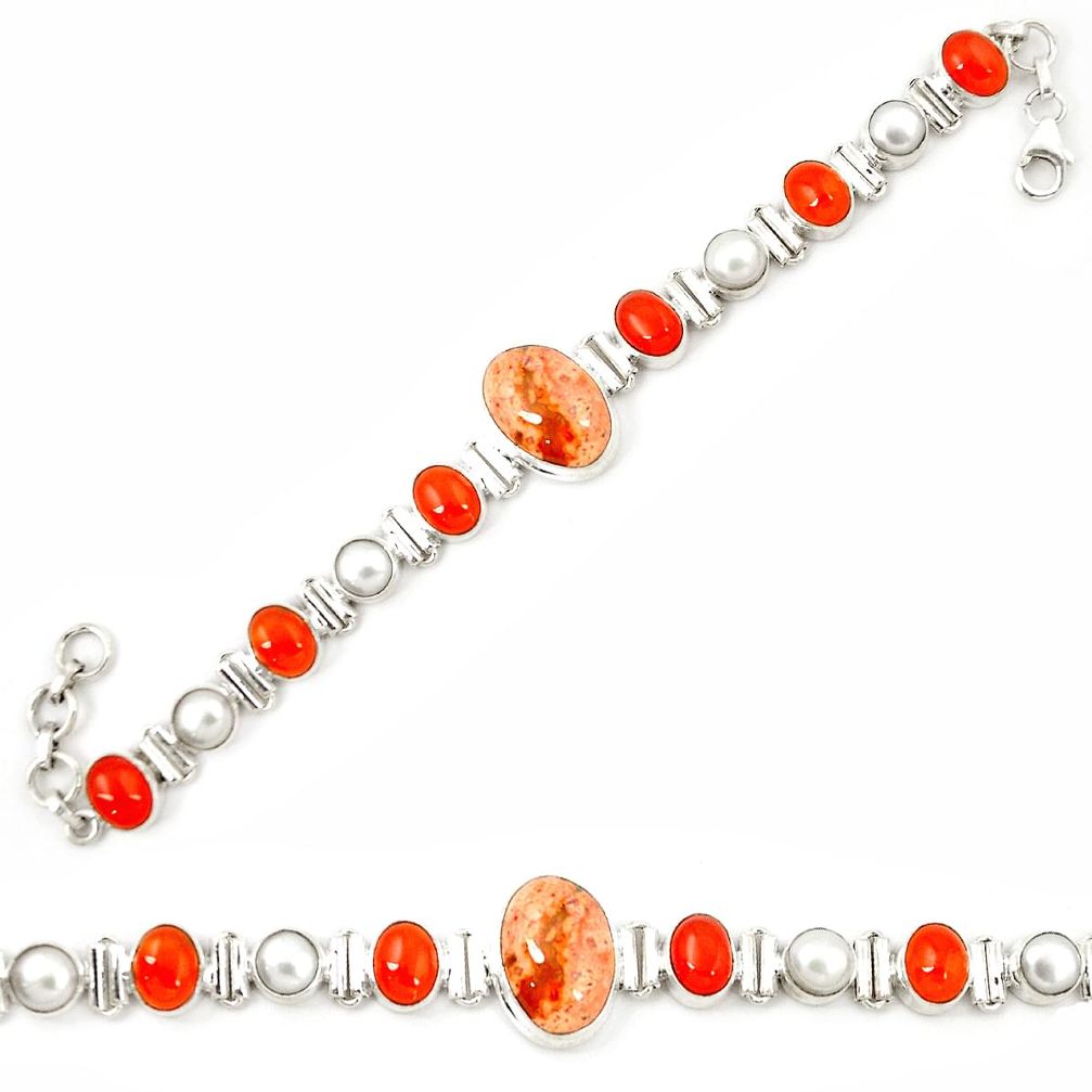 Natural mexican fire opal cornelian (carnelian) 925 silver bracelet m26501