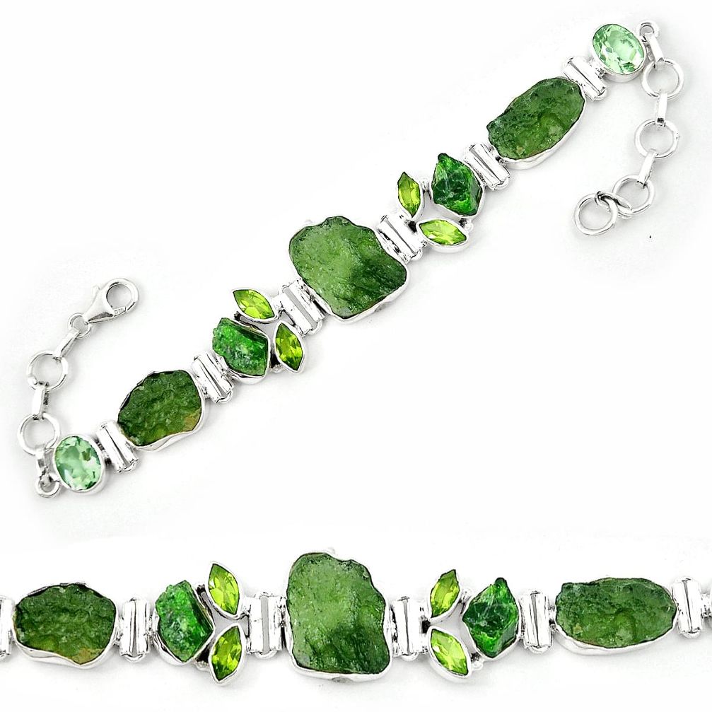 Natural green moldavite (genuine czech) 925 silver bracelet jewelry m26506