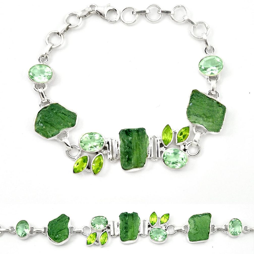 Natural green moldavite (genuine czech) 925 sterling silver bracelet m26507