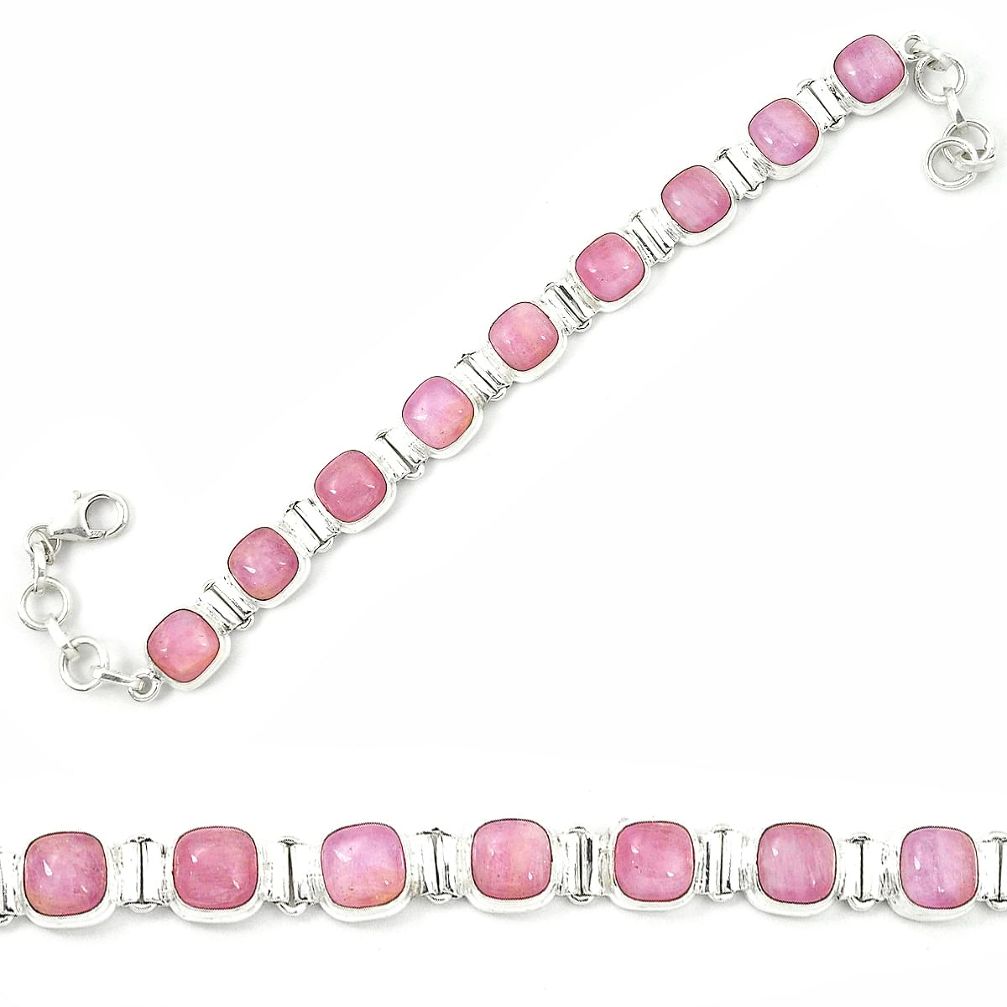 Natural pink kunzite 925 sterling silver tennis bracelet jewelry m26525