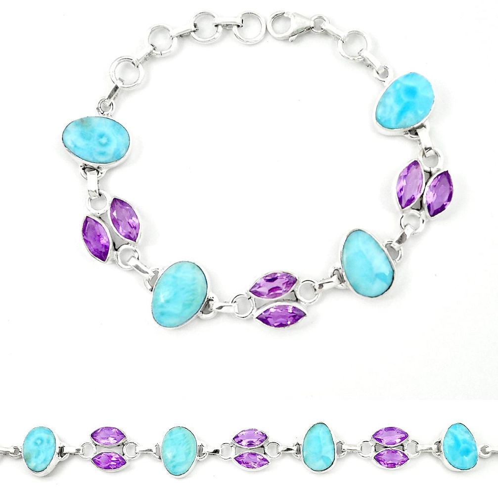 Natural blue larimar amethyst 925 sterling silver bracelet jewelry m26526