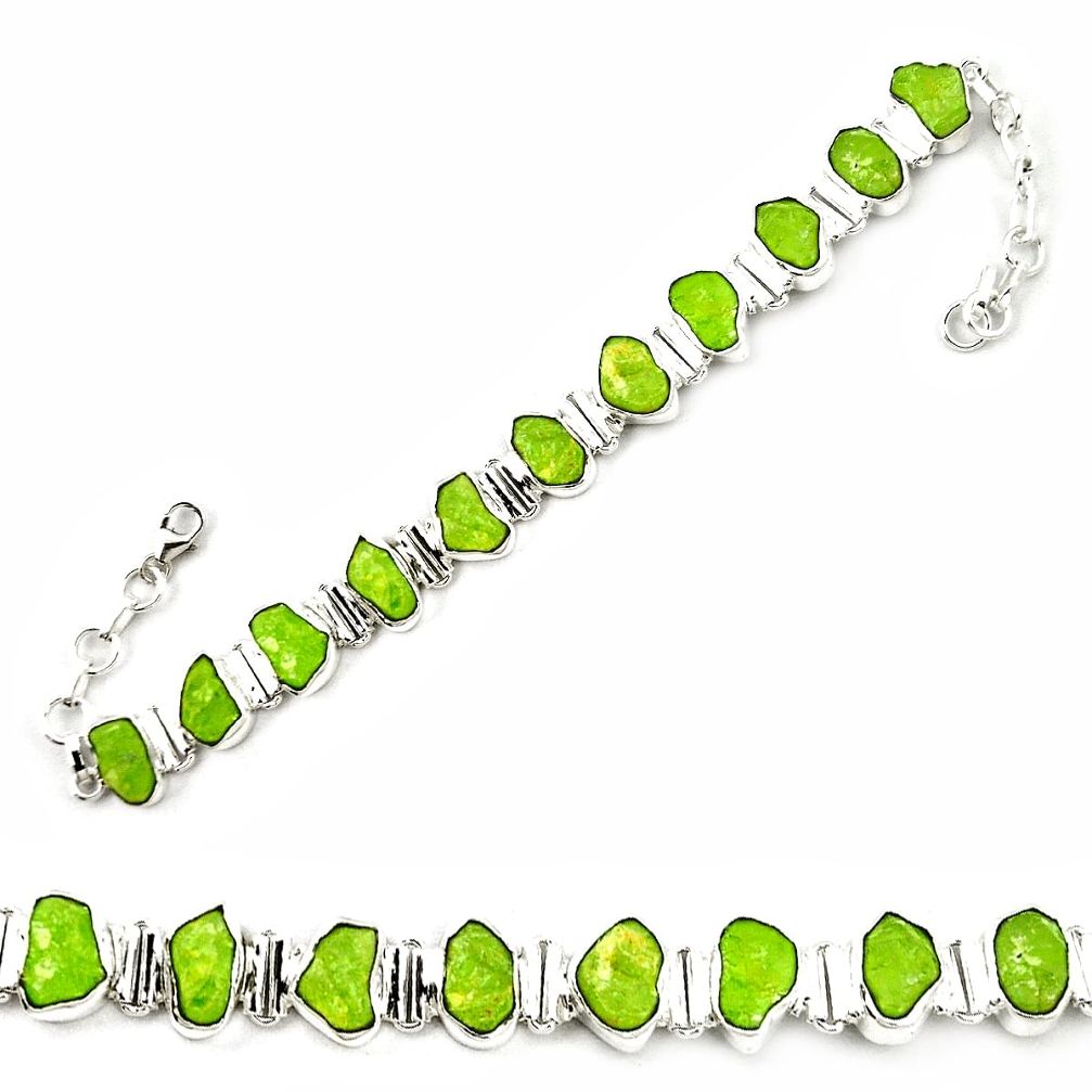 Natural green peridot rough 925 sterling silver tennis bracelet jewelry m28791