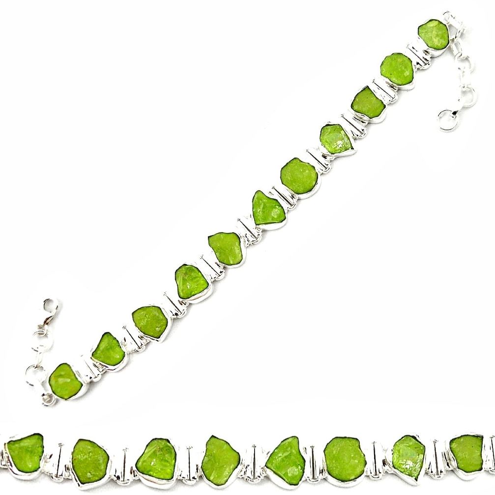 Natural green peridot rough 925 sterling silver tennis bracelet jewelry m28795