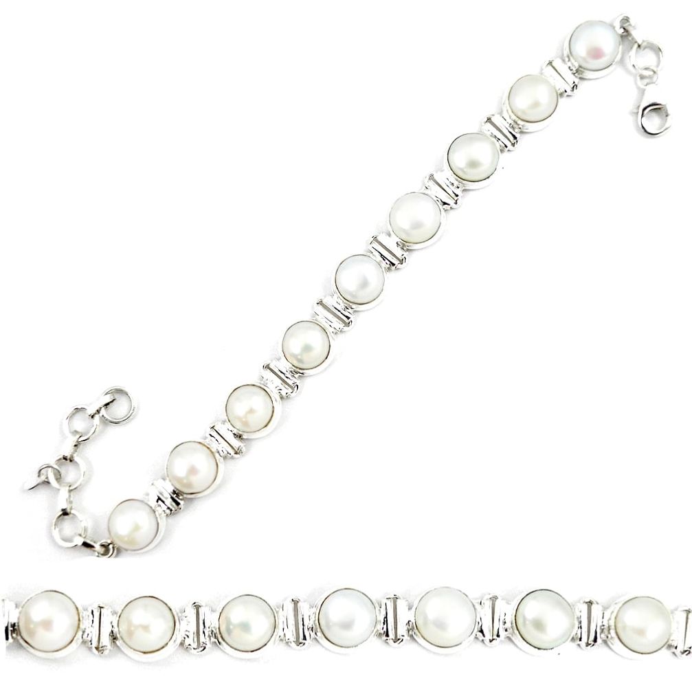 925 sterling silver natural white pearl tennis bracelet jewelry m29264