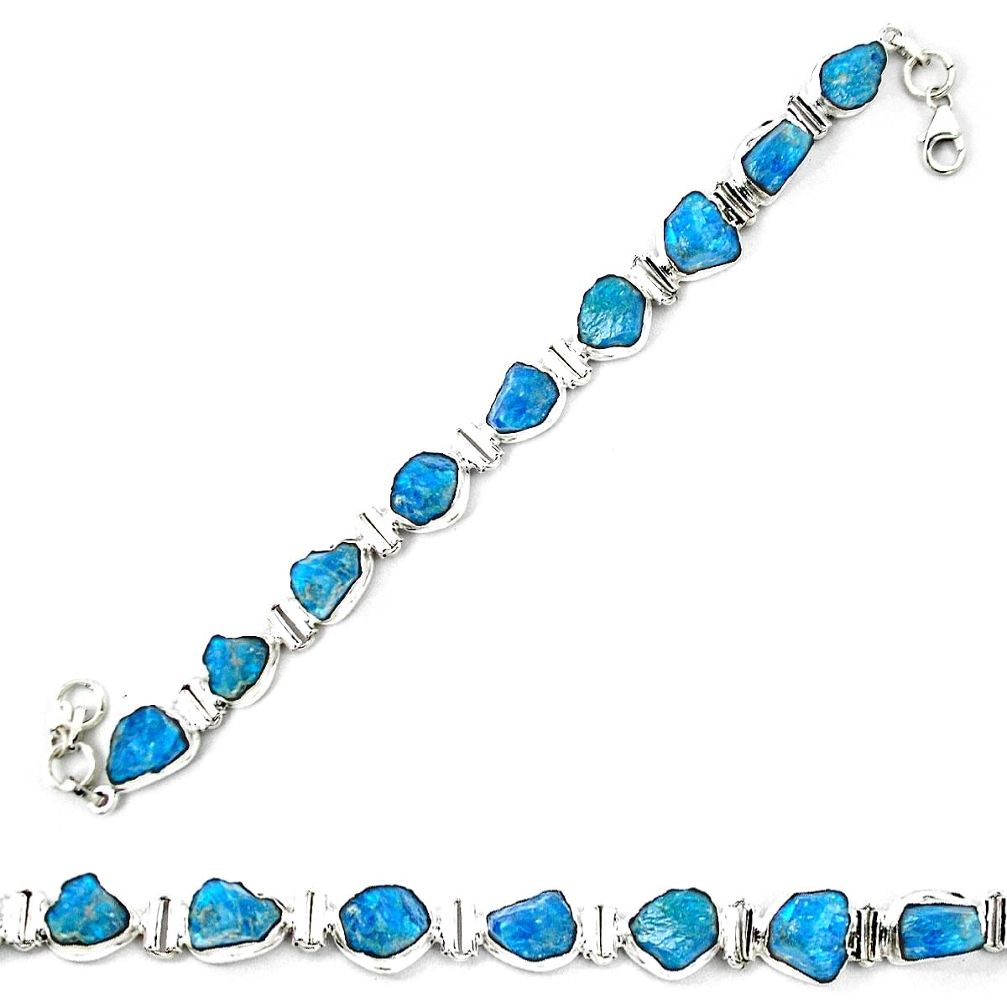 925 sterling silver blue apatite rough fancy tennis bracelet jewelry m29810