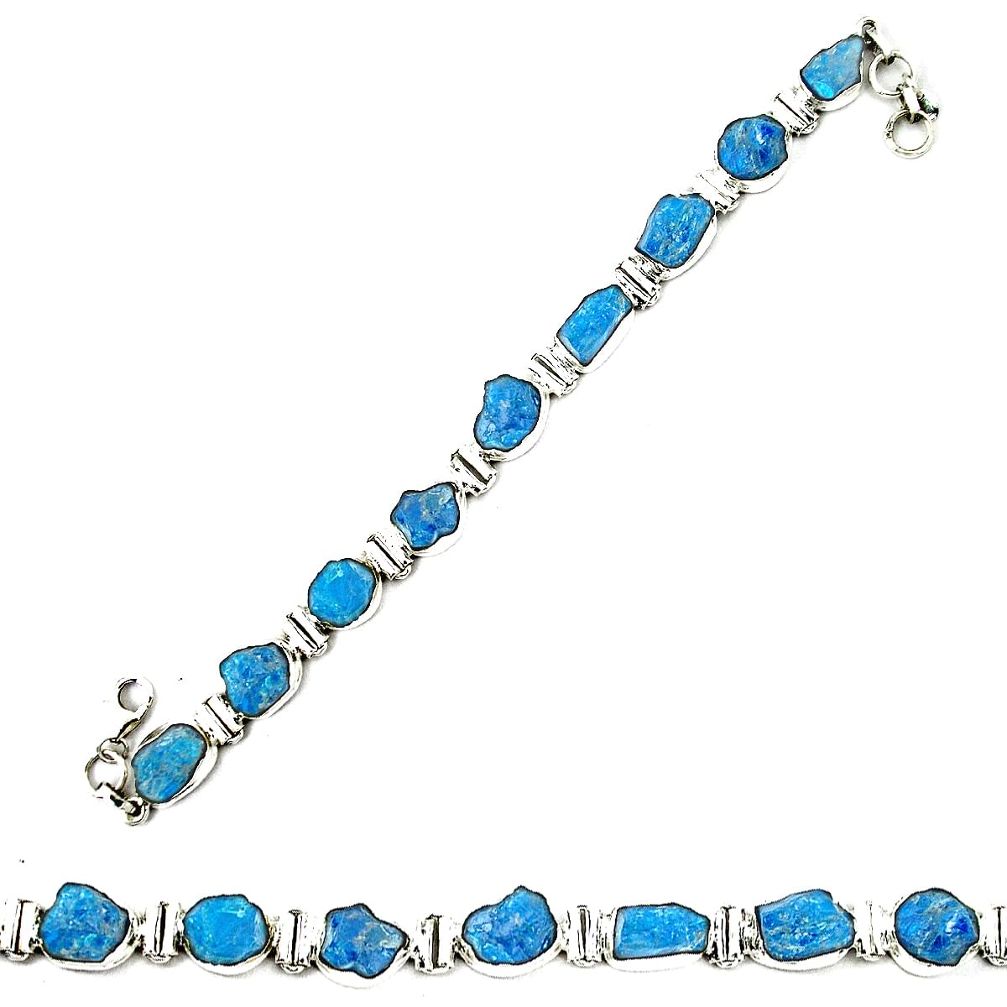 Blue apatite rough 925 sterling silver tennis bracelet jewelry m29811