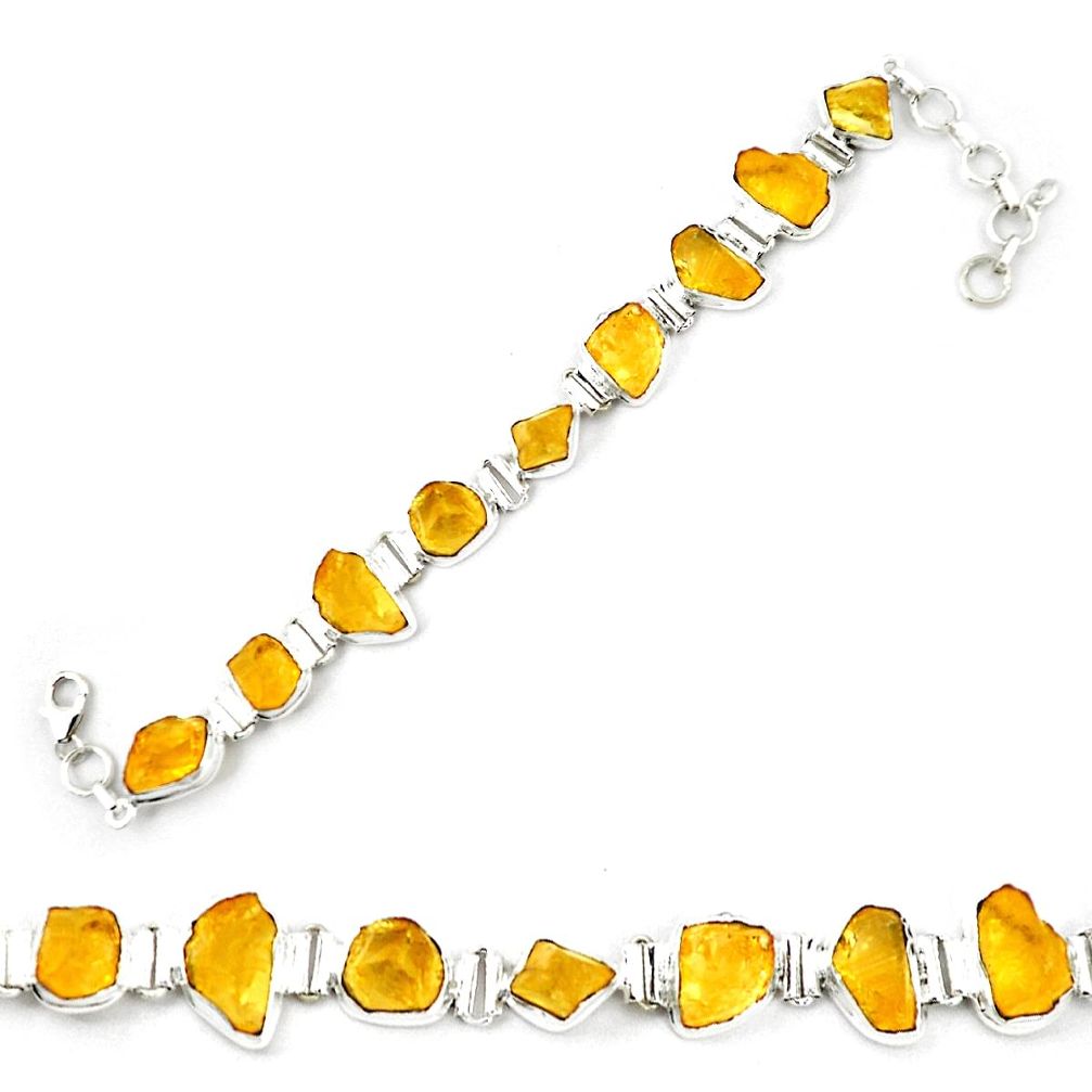 Yellow citrine rough 925 sterling silver tennis bracelet jewelry m29816