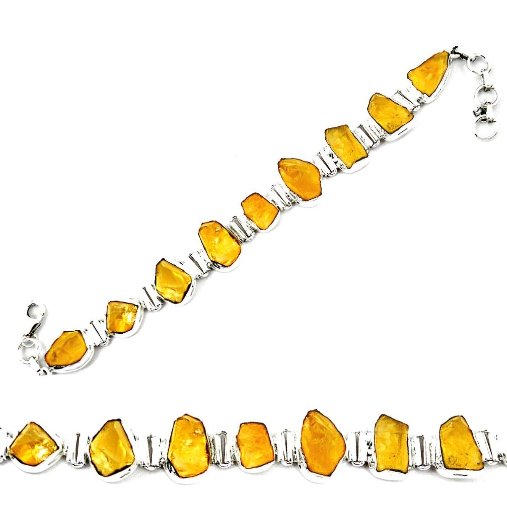 Yellow citrine rough 925 sterling silver tennis bracelet jewelry m29817