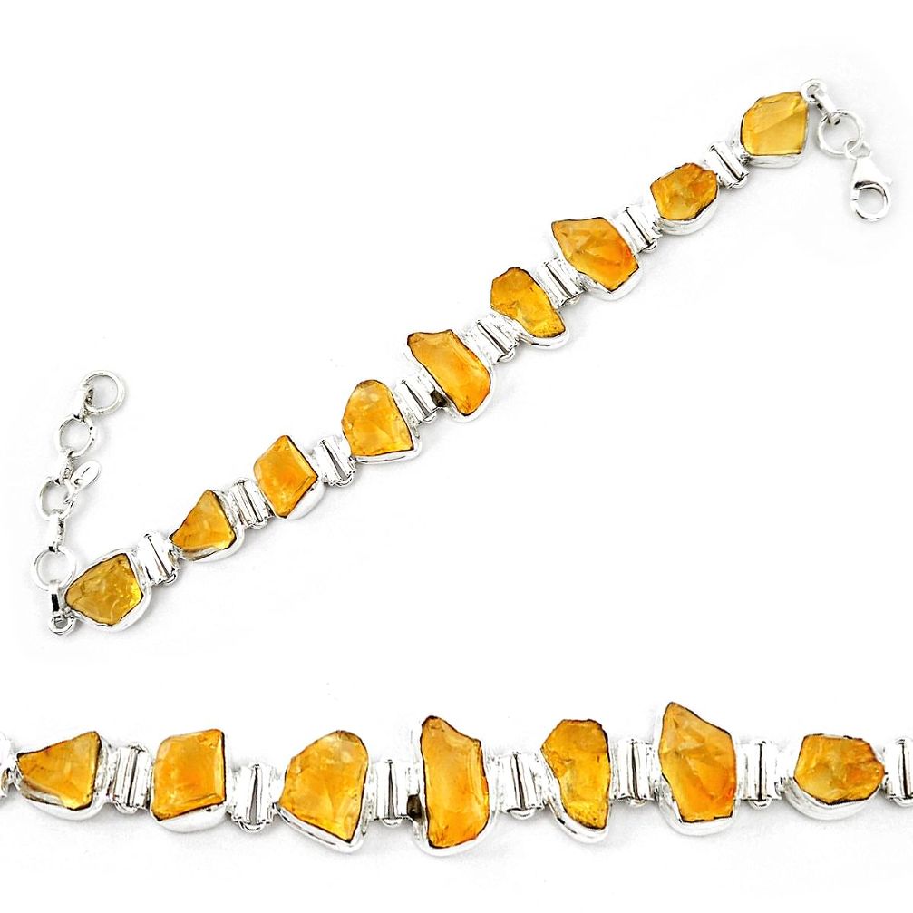 Yellow citrine rough 925 sterling silver tennis bracelet jewelry m29818