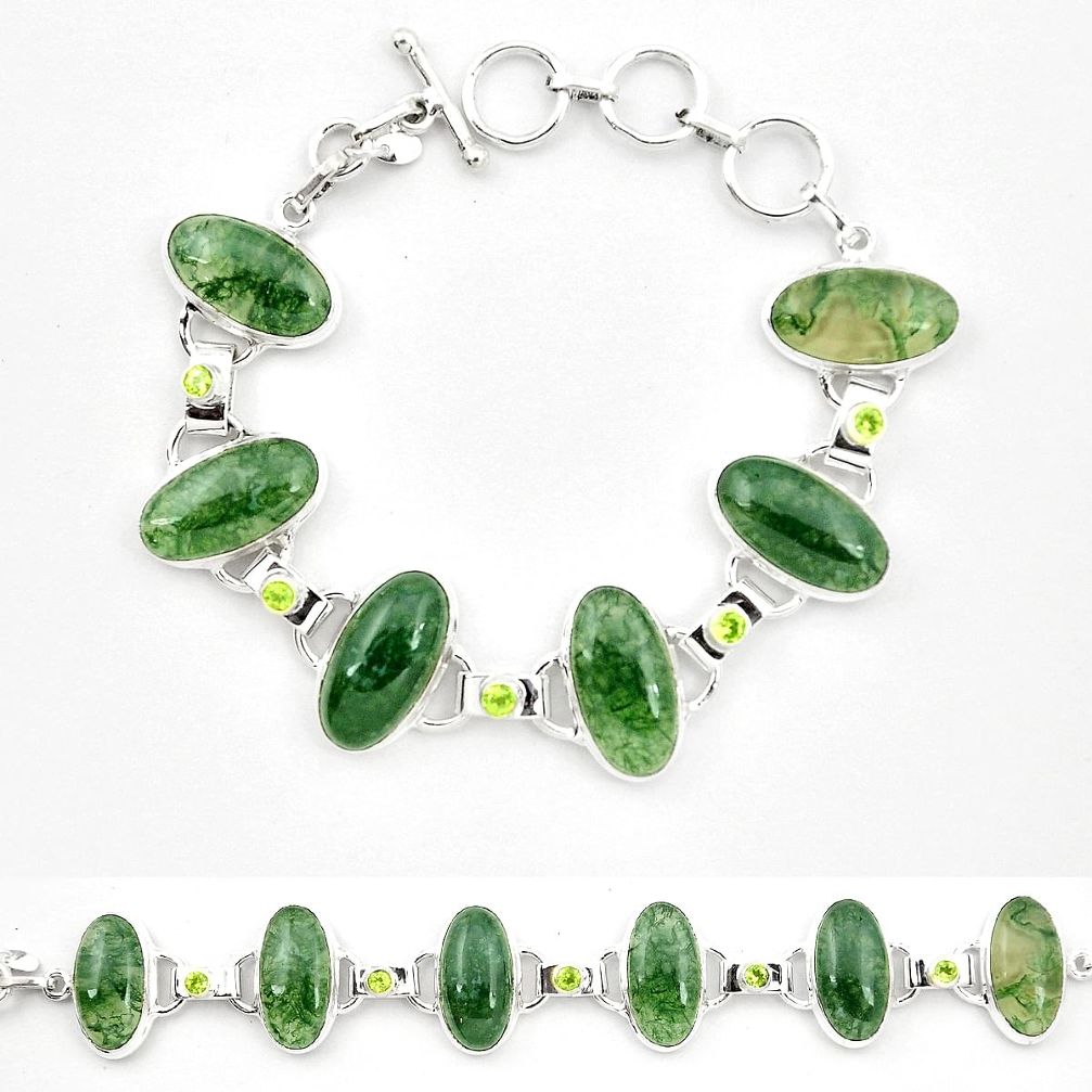 Natural green moss agate peridot 925 sterling silver tennis bracelet m32207