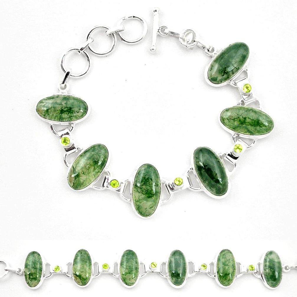 Natural green moss agate peridot 925 sterling silver tennis bracelet m32209