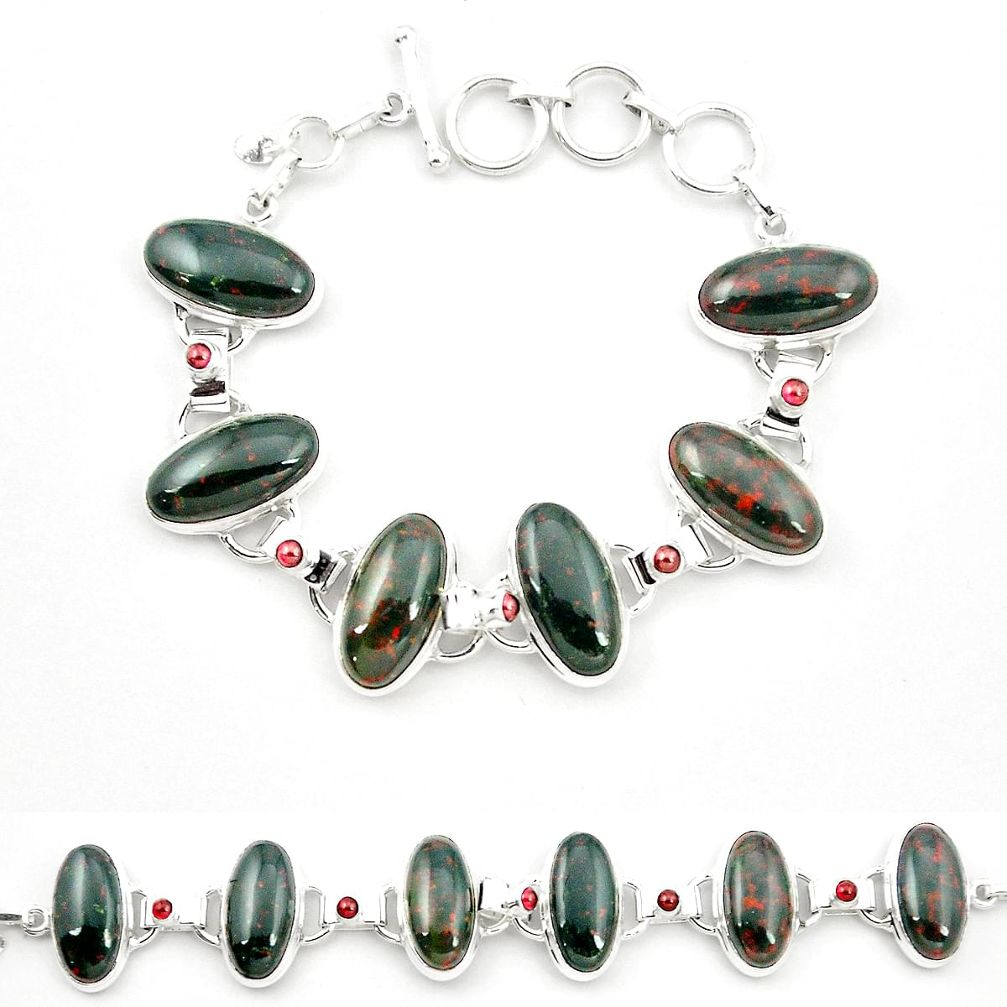 Natural green bloodstone african (heliotrope) 925 silver tennis bracelet m32221