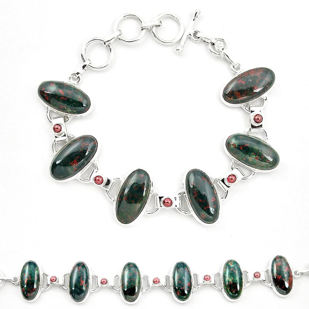 Natural green bloodstone african (heliotrope) 925 silver tennis bracelet m32226