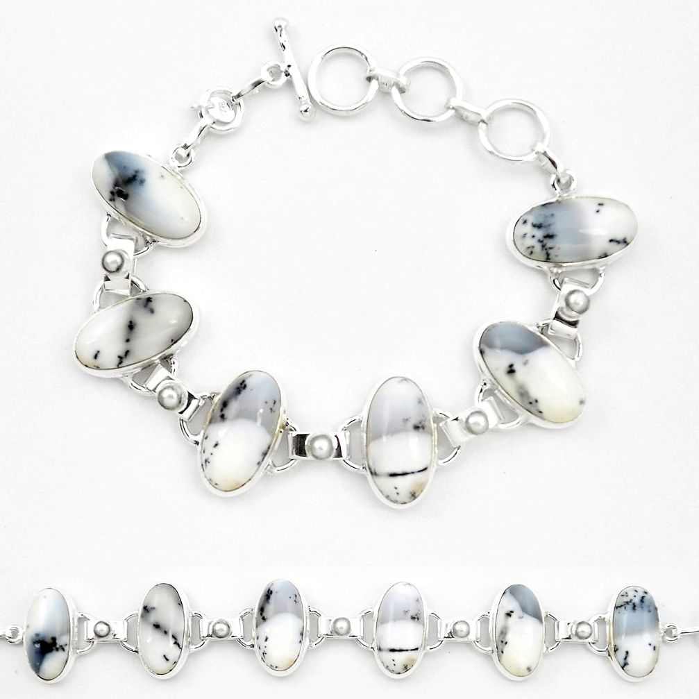 Natural white dendrite opal (merlinite) 925 silver tennis bracelet m32229