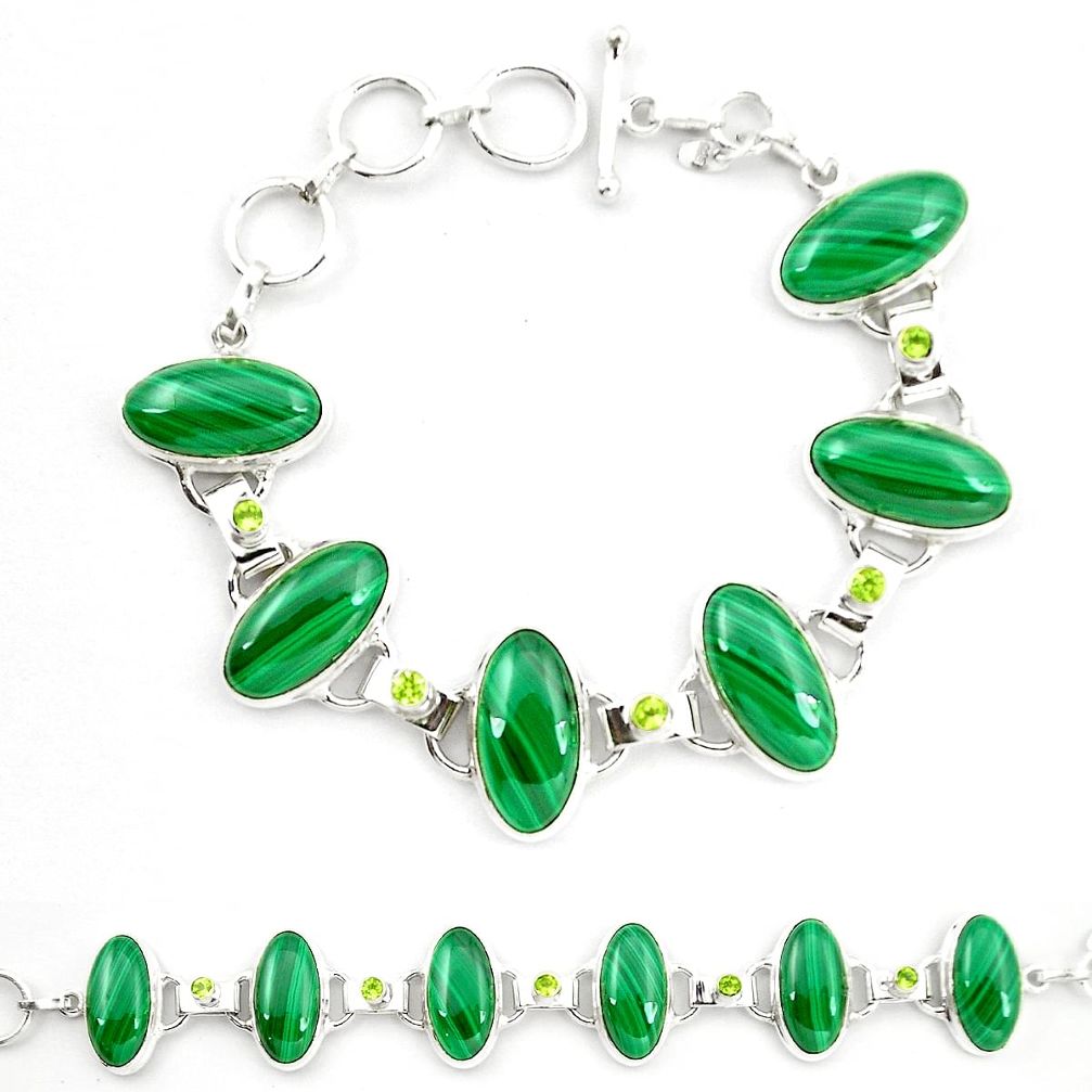 Natural green malachite (pilot's stone) 925 silver tennis bracelet m32241