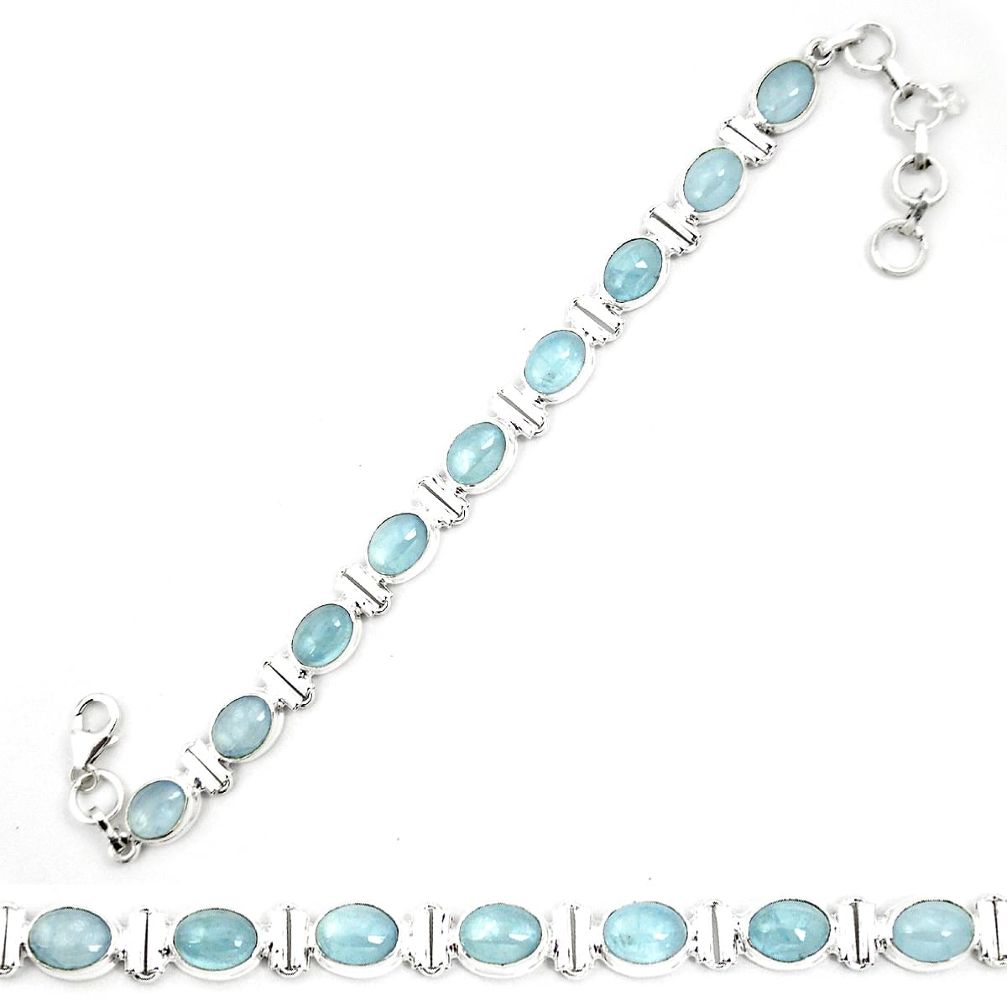 Natural blue aquamarine 925 sterling silver tennis bracelet jewelry m32426