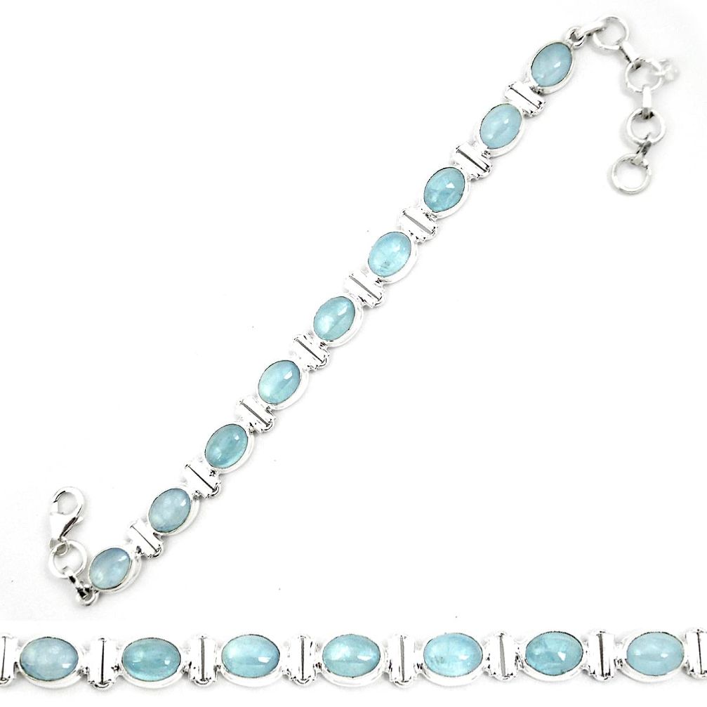 Natural blue aquamarine 925 sterling silver tennis bracelet jewelry m32428