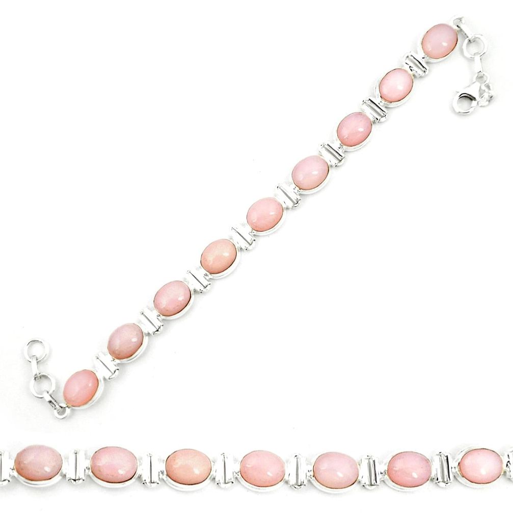 Natural pink opal 925 sterling silver tennis bracelet jewelry m35395