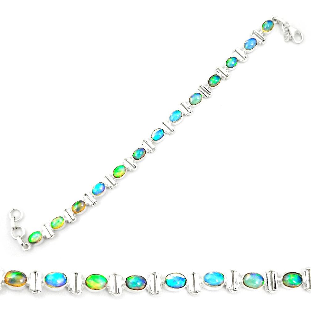 Natural multi color ethiopian opal 925 sterling silver tennis bracelet m35405