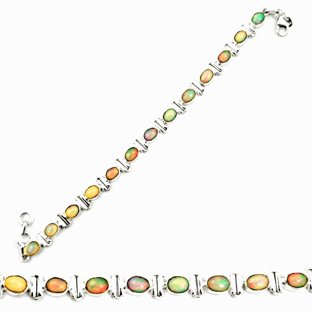 Natural multi color ethiopian opal 925 sterling silver tennis bracelet m35407