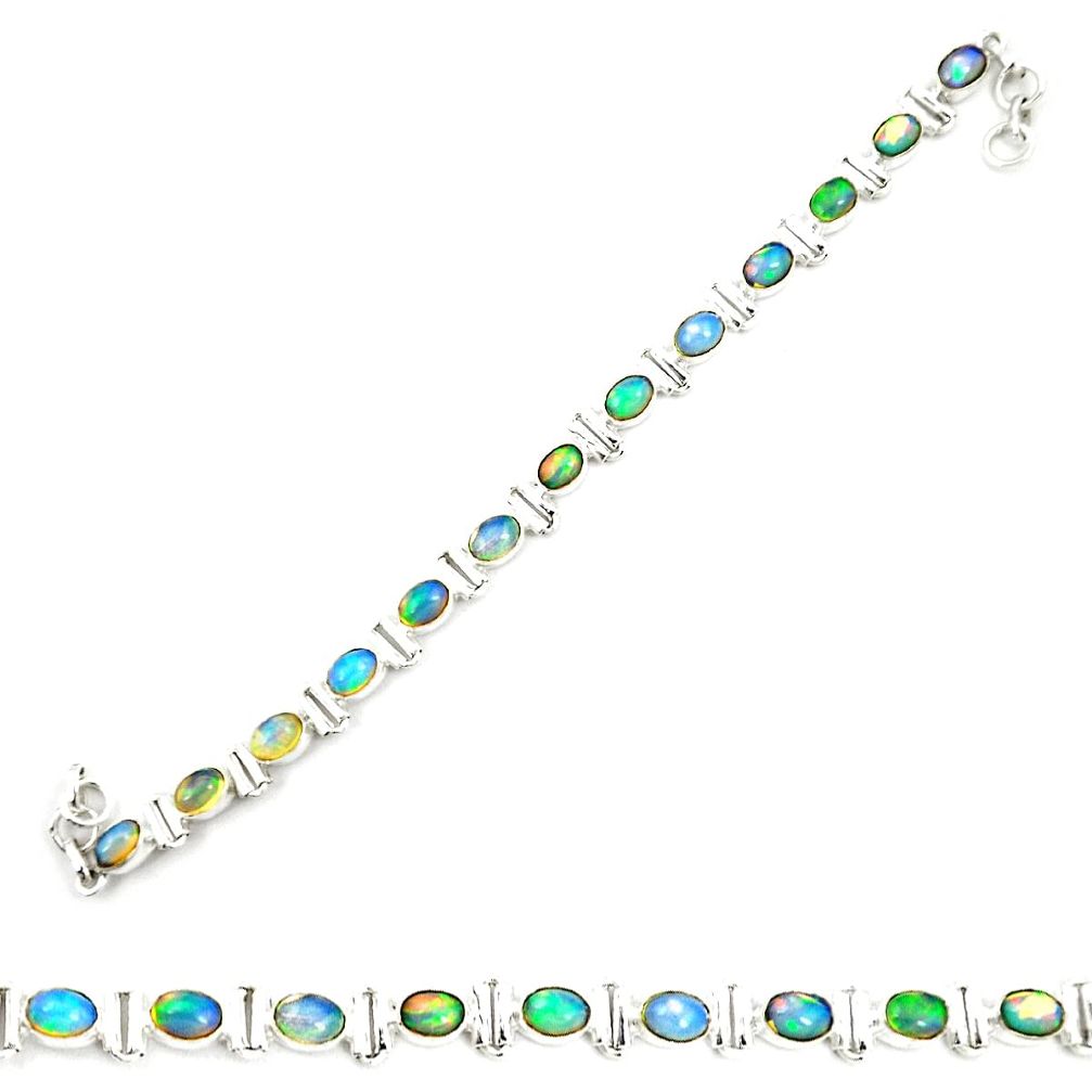 Natural multi color ethiopian opal 925 sterling silver tennis bracelet m35411