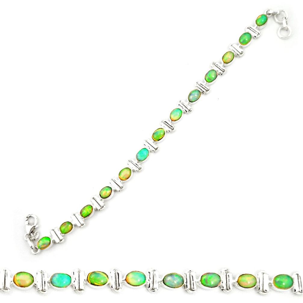 Natural multi color ethiopian opal 925 sterling silver tennis bracelet m35412