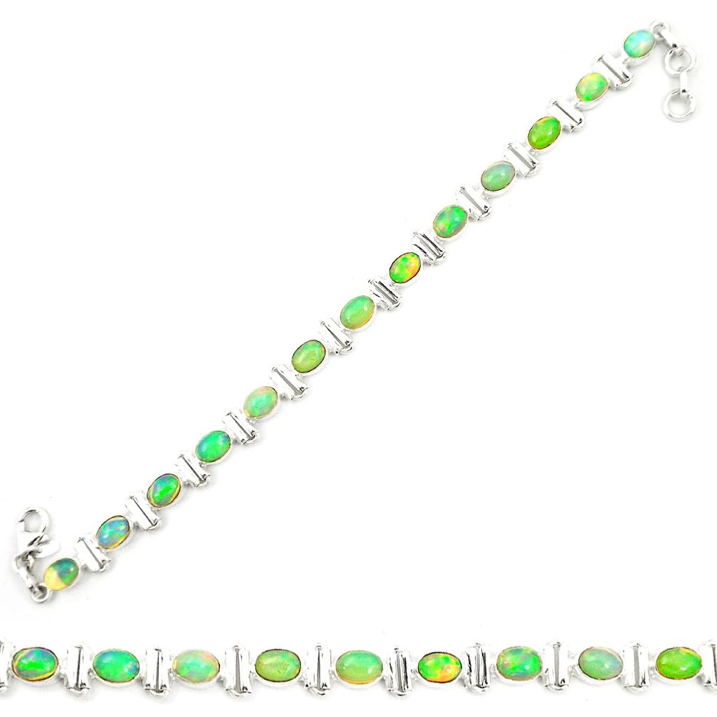 Natural multi color ethiopian opal 925 sterling silver tennis bracelet m35418