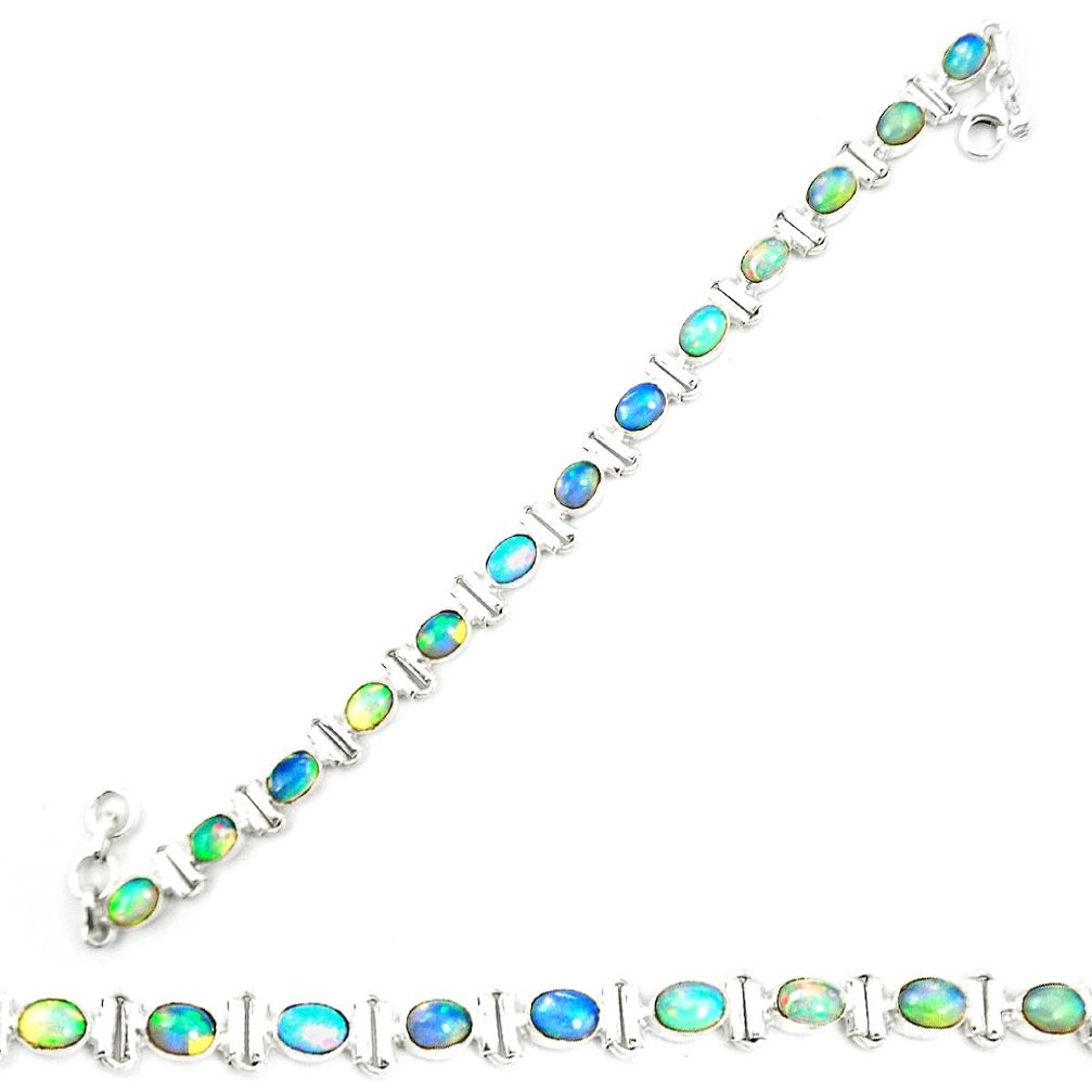 Natural multi color ethiopian opal 925 sterling silver tennis bracelet m35419