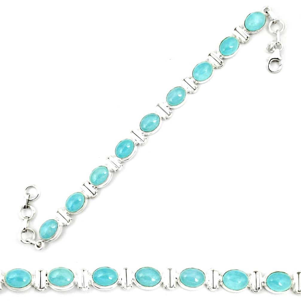 Natural blue aquamarine 925 sterling silver tennis bracelet jewelry m35443