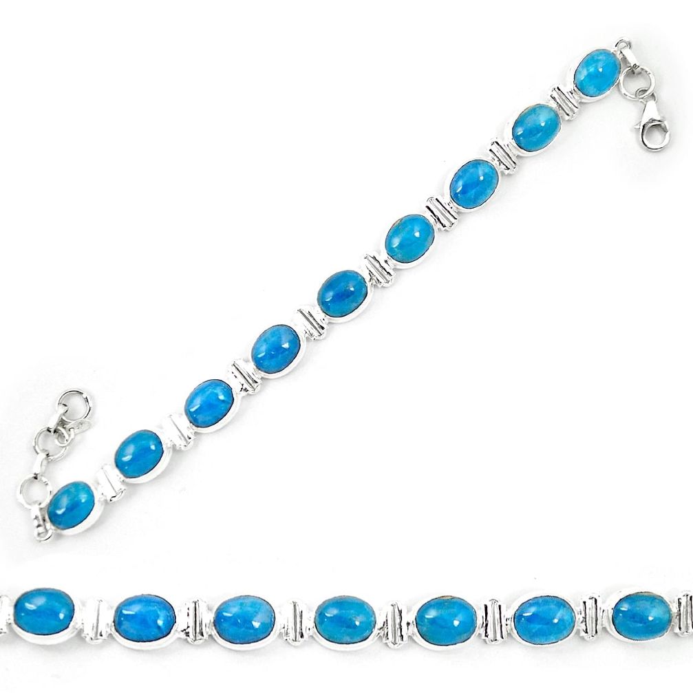 Natural blue apatite (madagascar) 925 sterling silver tennis bracelet m42128