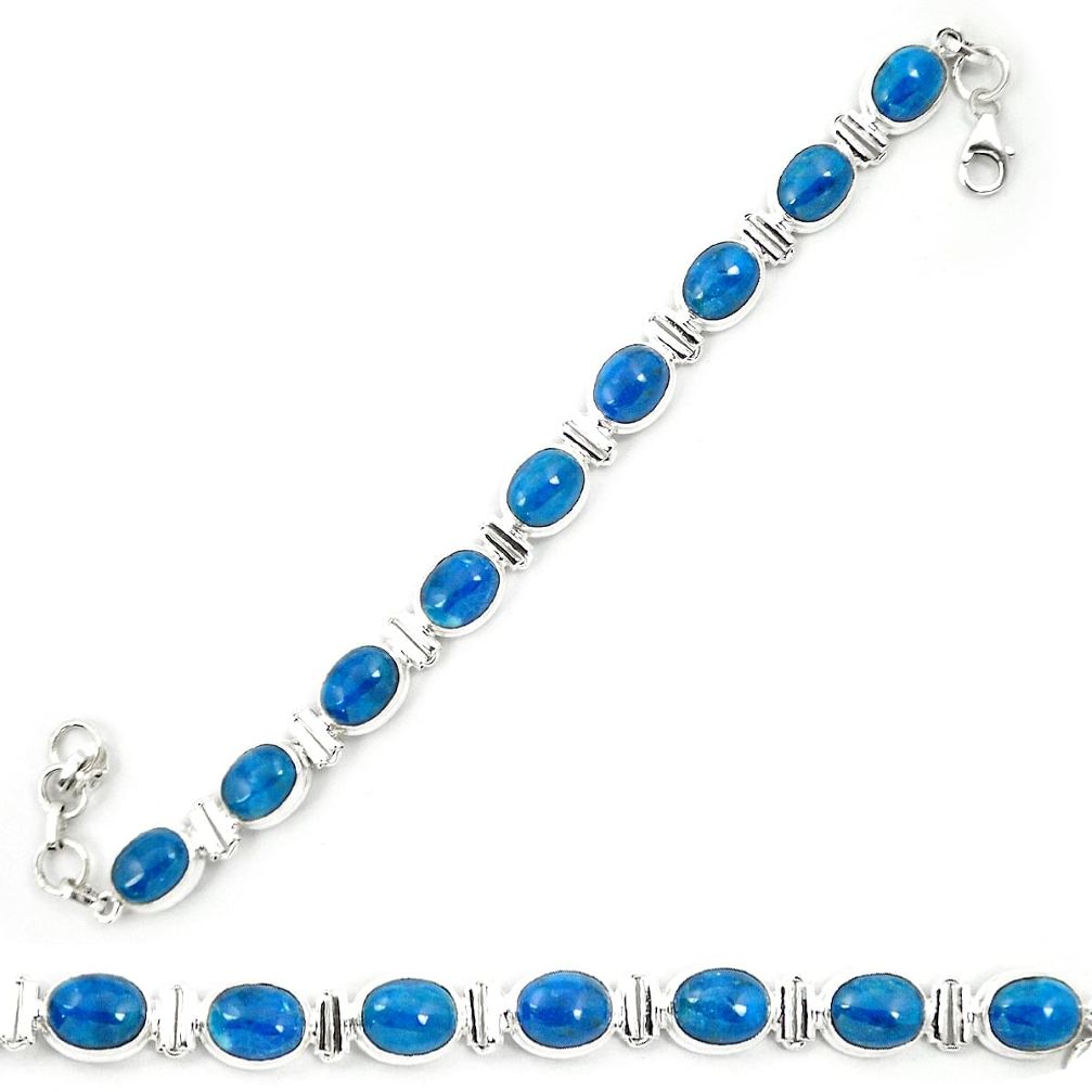 Natural blue apatite (madagascar) 925 sterling silver tennis bracelet m42129