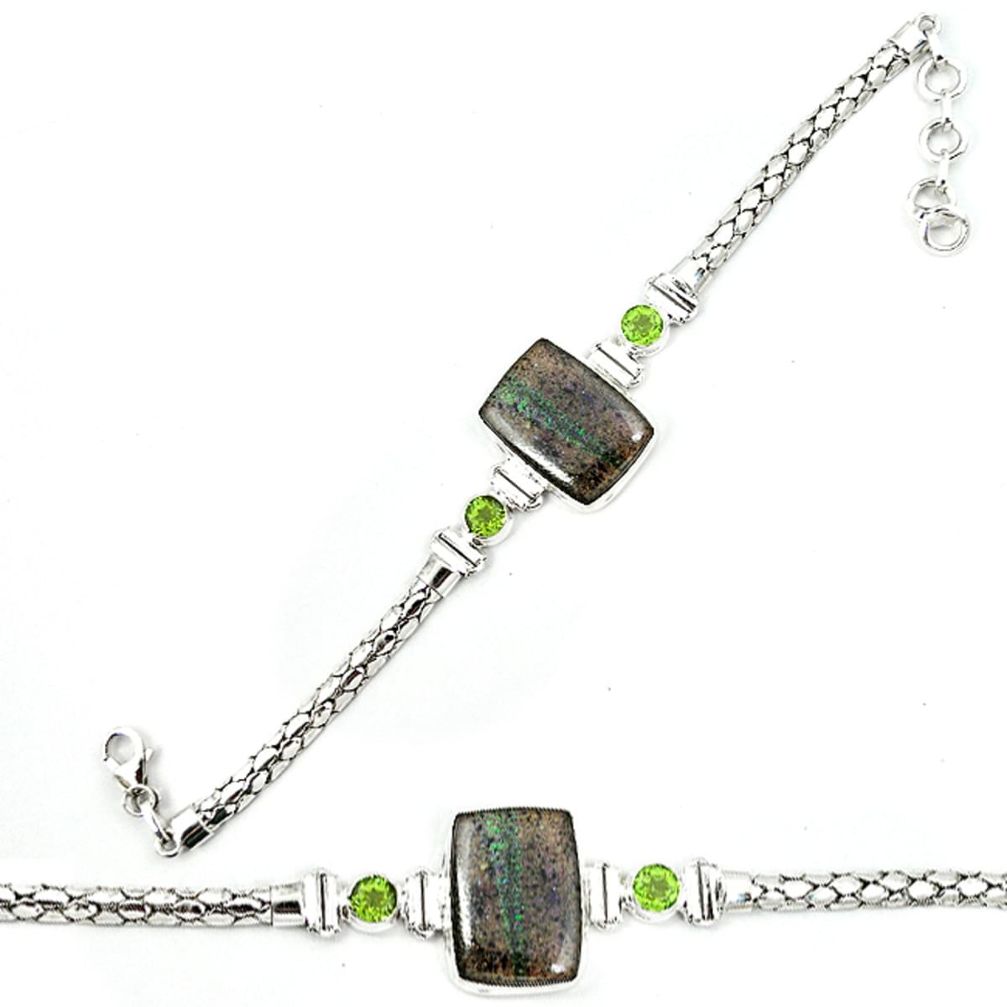 Natural black honduran matrix opal peridot 925 silver bracelet m4427