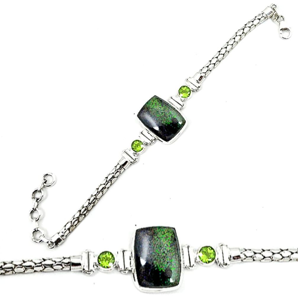 Natural black honduran matrix opal peridot 925 silver bracelet m4428